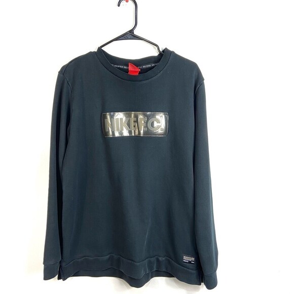 Nike FC crew sweater men size Large black pockets long sleeve cotton soft Logo - Picture 2 of 13